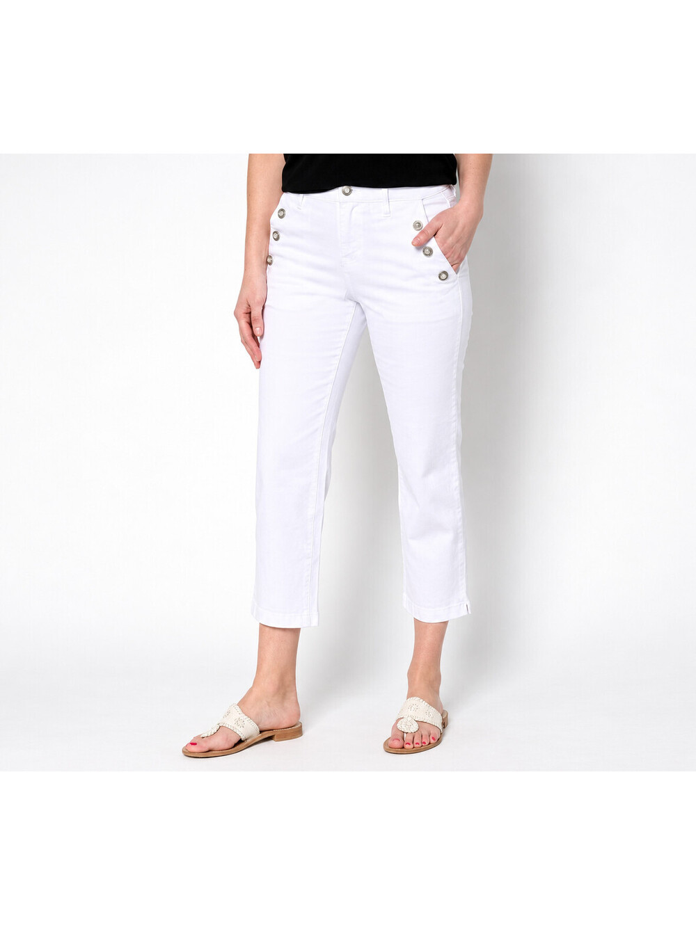 nicole by Nicole Miller Regular Stretch Novelty Button Crop Jean white, 12